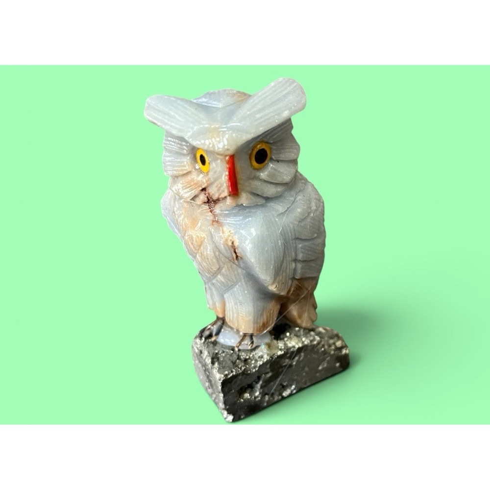 Peruvian Peru Stone Rock Owl Bird Figurine Hand Carved Mineral Art Fools Gold - Picture 4 of 9